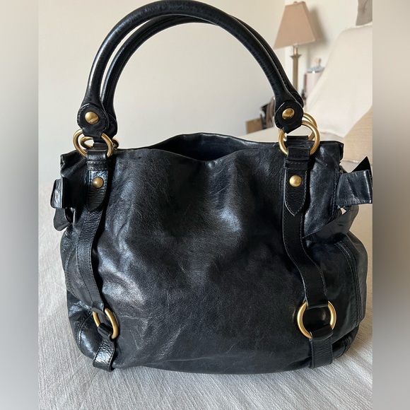 Mui Mui Vitello Lux Hand Bag Side Ribbon Authentic Large Leather Bag - Picture 1 of 16